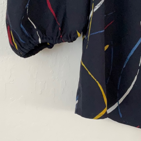 Joie navy blue, red, yellow, 3/4 sleeve blouse - Picture 2 of 4